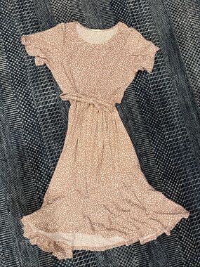 Midi Tie-Waist Dress in Dusty Pink Print